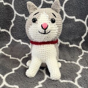 Handmade crocheted gray and white Cat